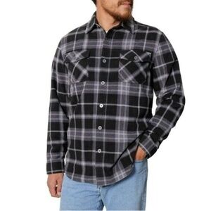 Freedom Foundry Men's Black and Gray Plaid Fleece Shirt, Size Large, Comfort Fit